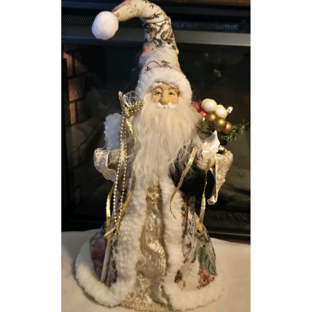 Victorian Style Santa Claus Decor Tapestry Christmas Tree Topper Holiday 24" VTG